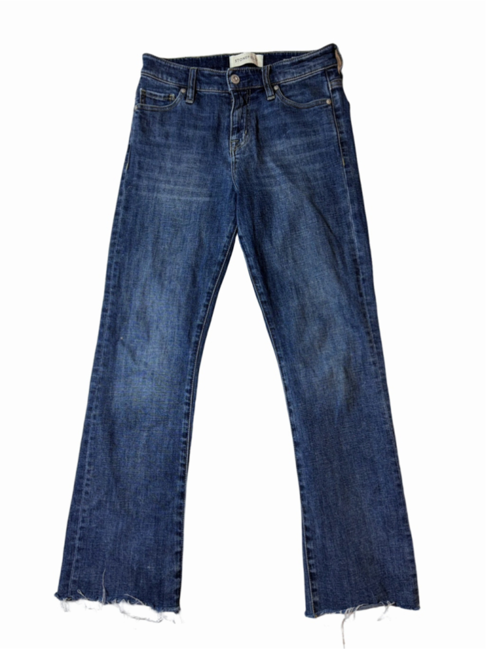 Stonefield Royce Bootcut Jeans 25x27 Dark Wash Raw Hem Y2K Grunge Denim